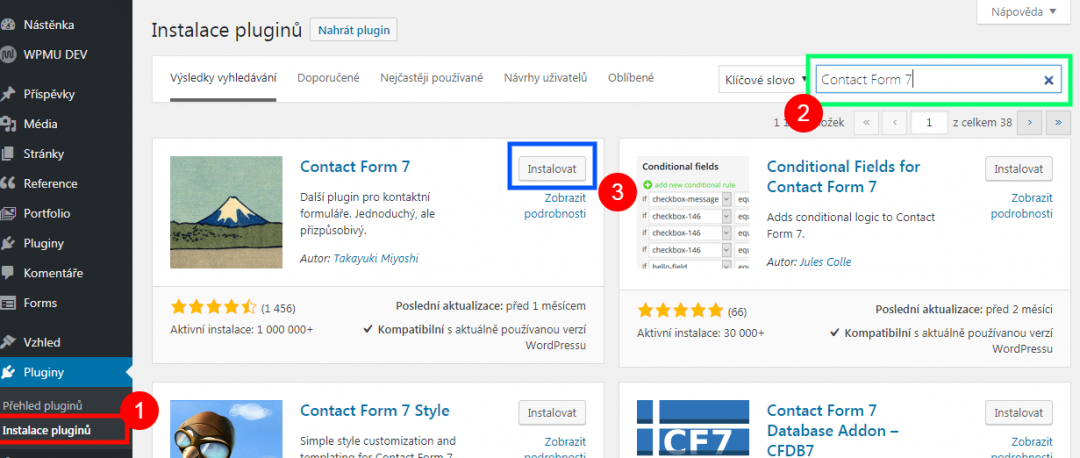 WordPress - instalace pluginů